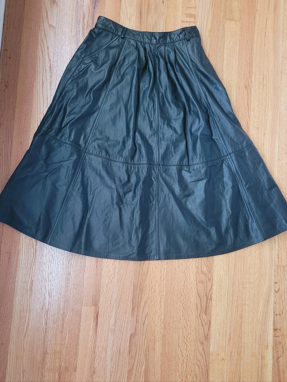 💯 Genuine Leather Classic Black A-Line Leather Skirt